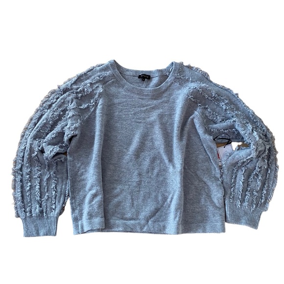 1.STATE fringe sleeve sweater silver heather L NWT - Picture 3 of 7
